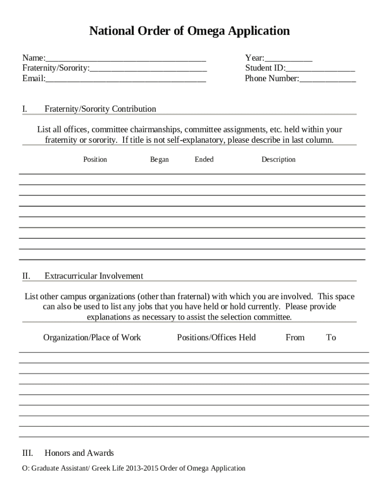 National Order of Omega Application Doc Template pdfFiller