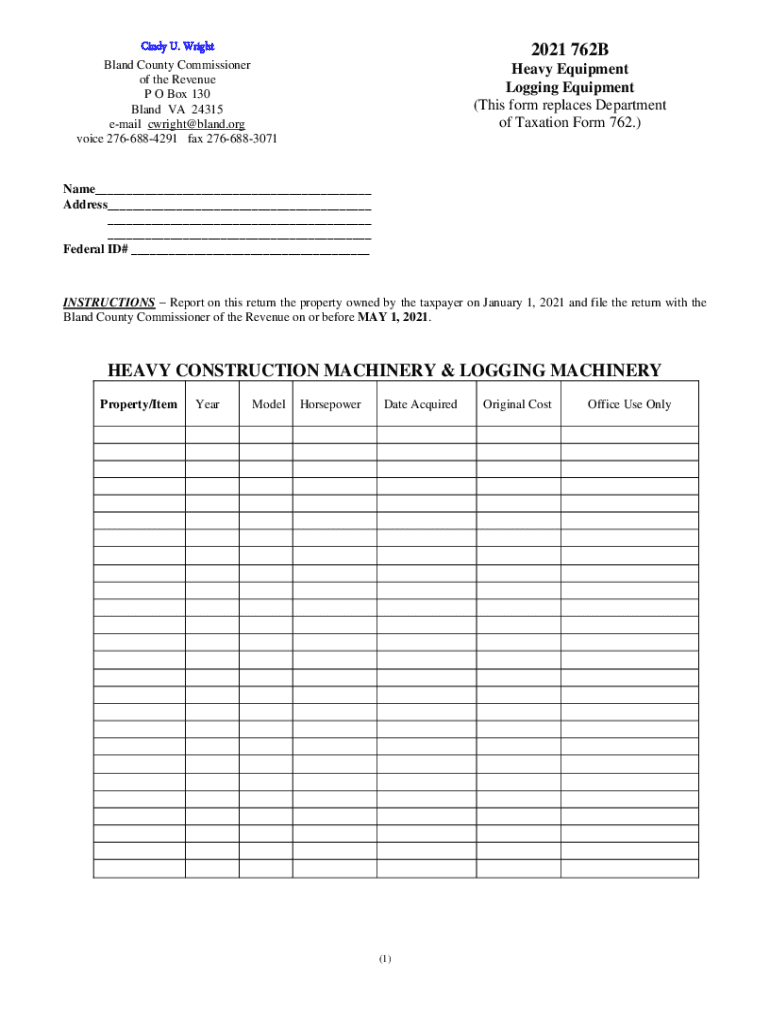 Fillable Online Bland County Commissioner of the Revenue Cindy U