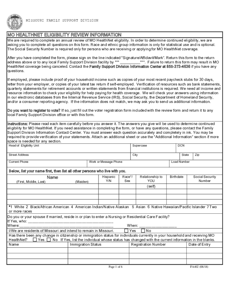 Fillable Online MO ELIGIBILITY REVIEW INFORMATION Fax Email