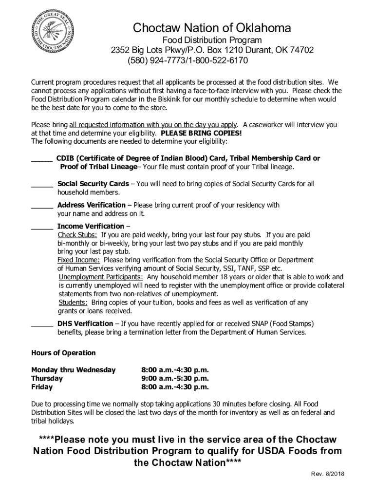 Choctaw Nation Food Card Fill Online, Printable, Fillable, Blank