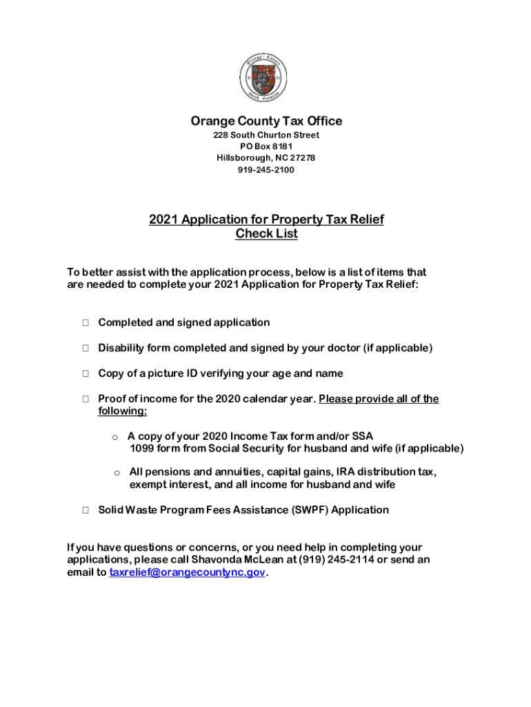 Fillable Online Orange County Tax Office 2021 Application for Property