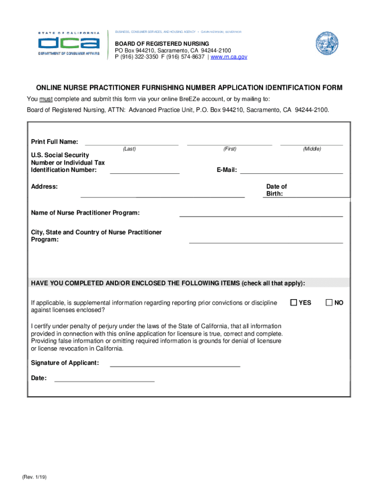 Online Nurse Practitioner Furnishing Number Application ID Form Online