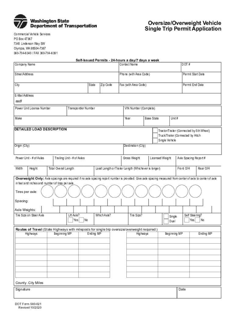 560021 Oversize Overweight Vehicle Single Trip Permit Fill out & sign