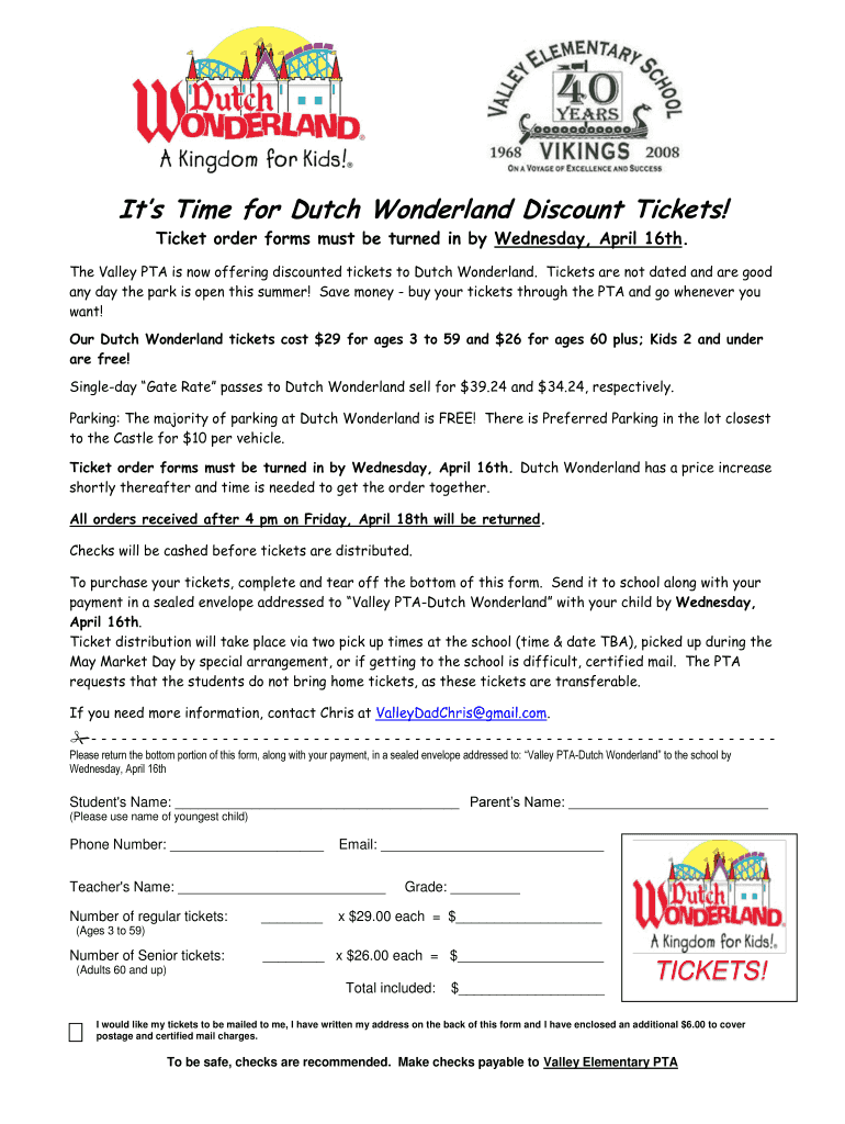 Fillable Online Its Time for Dutch Wonderland Discount Tickets Fax