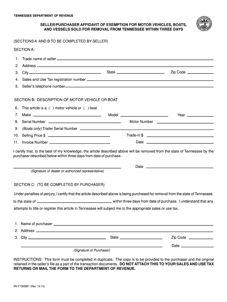 2010 Form TN RVF1300901 Fill Online, Printable, Fillable, Blank
