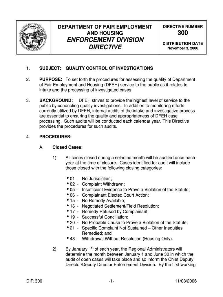 Fillable Online dfeh ca PURPOSE To set forth the procedures for
