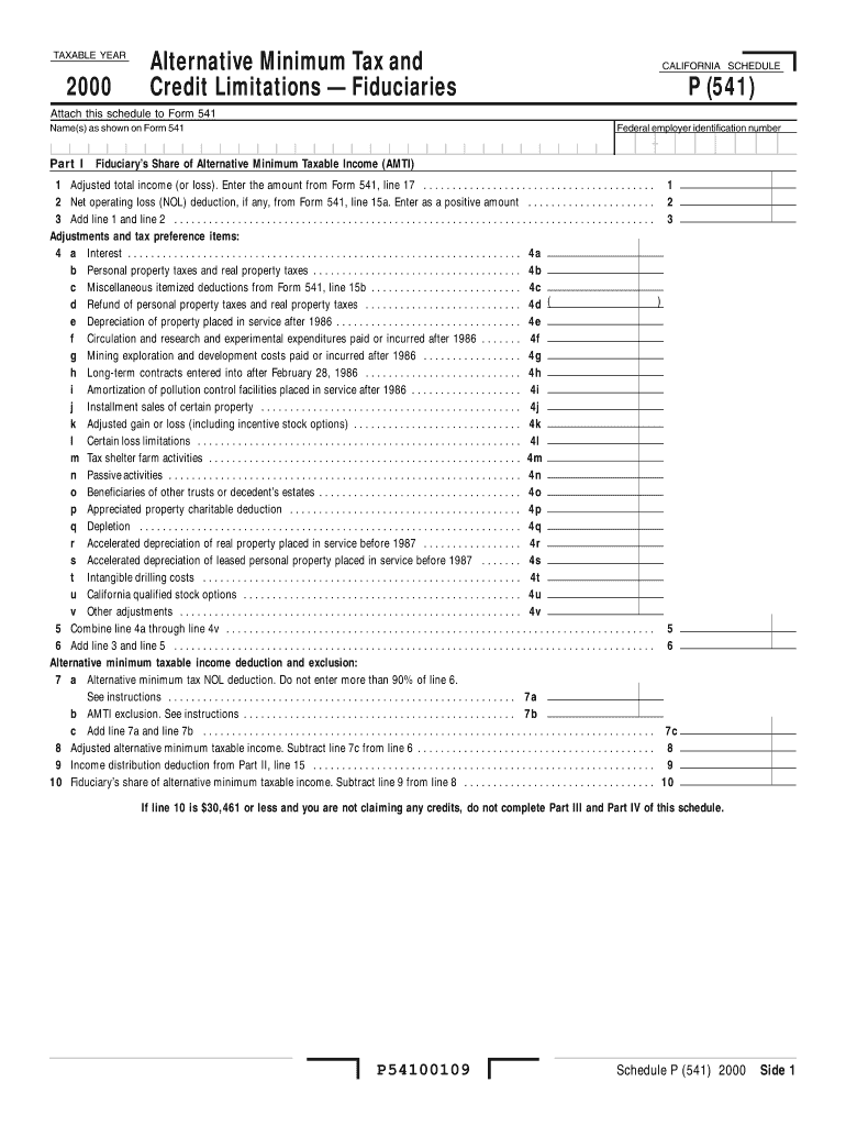 Fillable Online ftb ca Schedule P (541) 2000 Alternative Minimum Tax