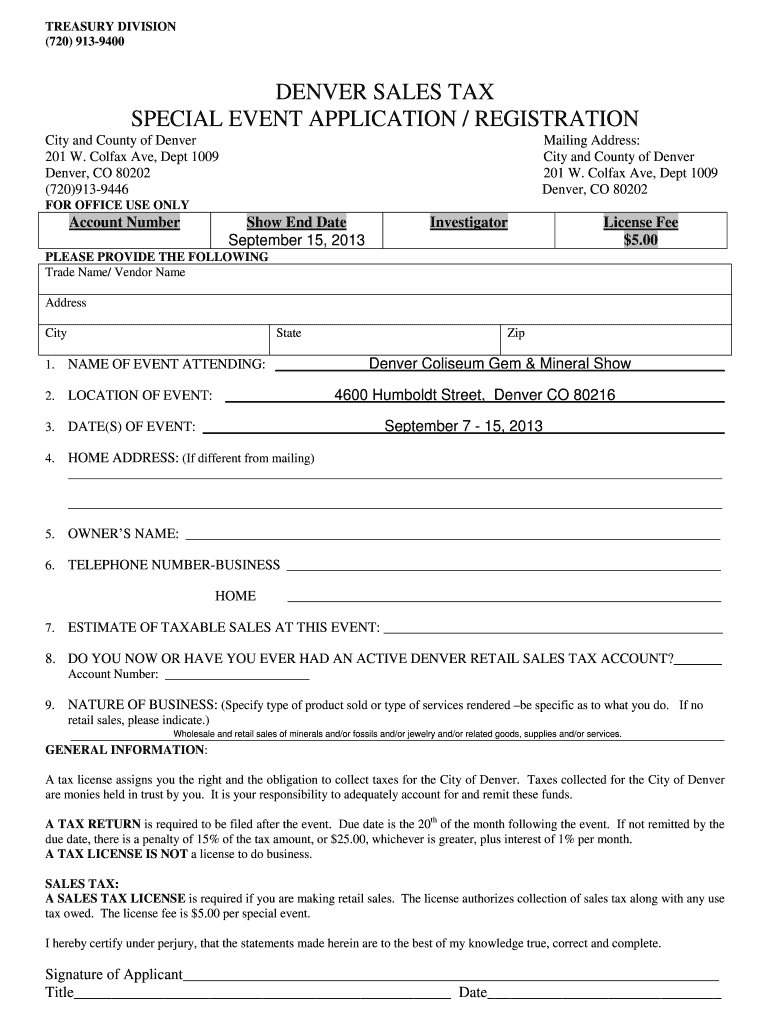 Fillable Online DENVER SALES TAX Fax Email Print pdfFiller