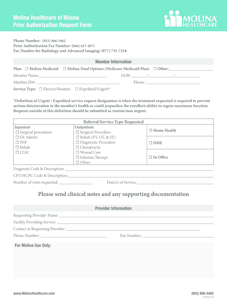 Fillable Online Molina Healthcare of Illinois Prior Authorization/PreService Review Guide
