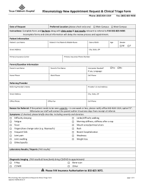 Rheumatology Triage Form - Fill and Sign Printable Template Online