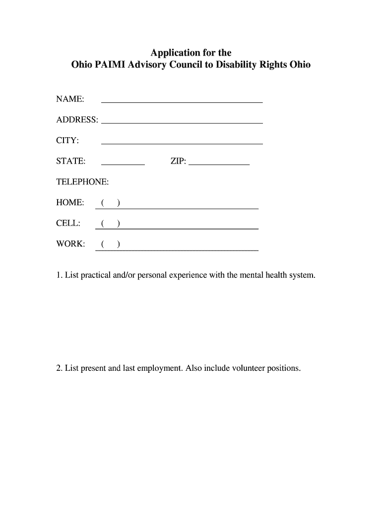 Fillable Online APPLICATION FOR Disability Rights Ohio Fax Email
