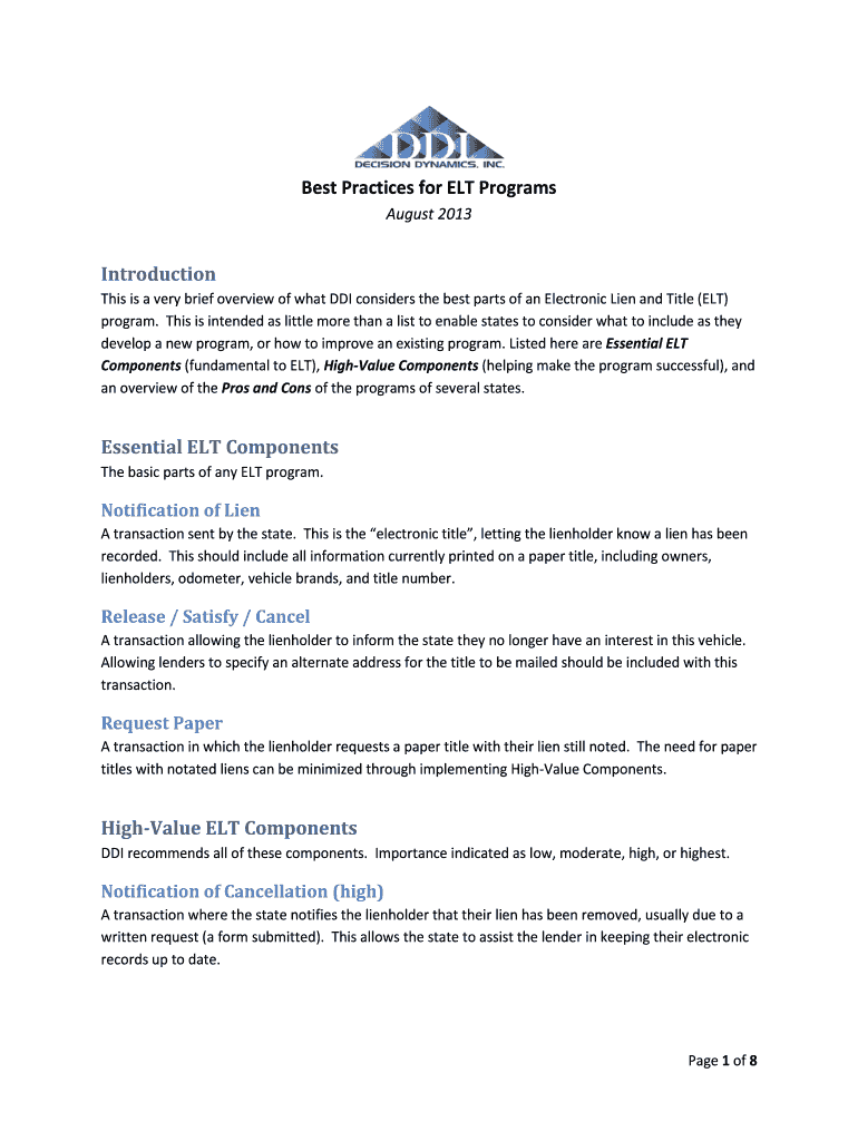 Fillable Online Best Practices for ELT Programs Fax Email Print pdfFiller