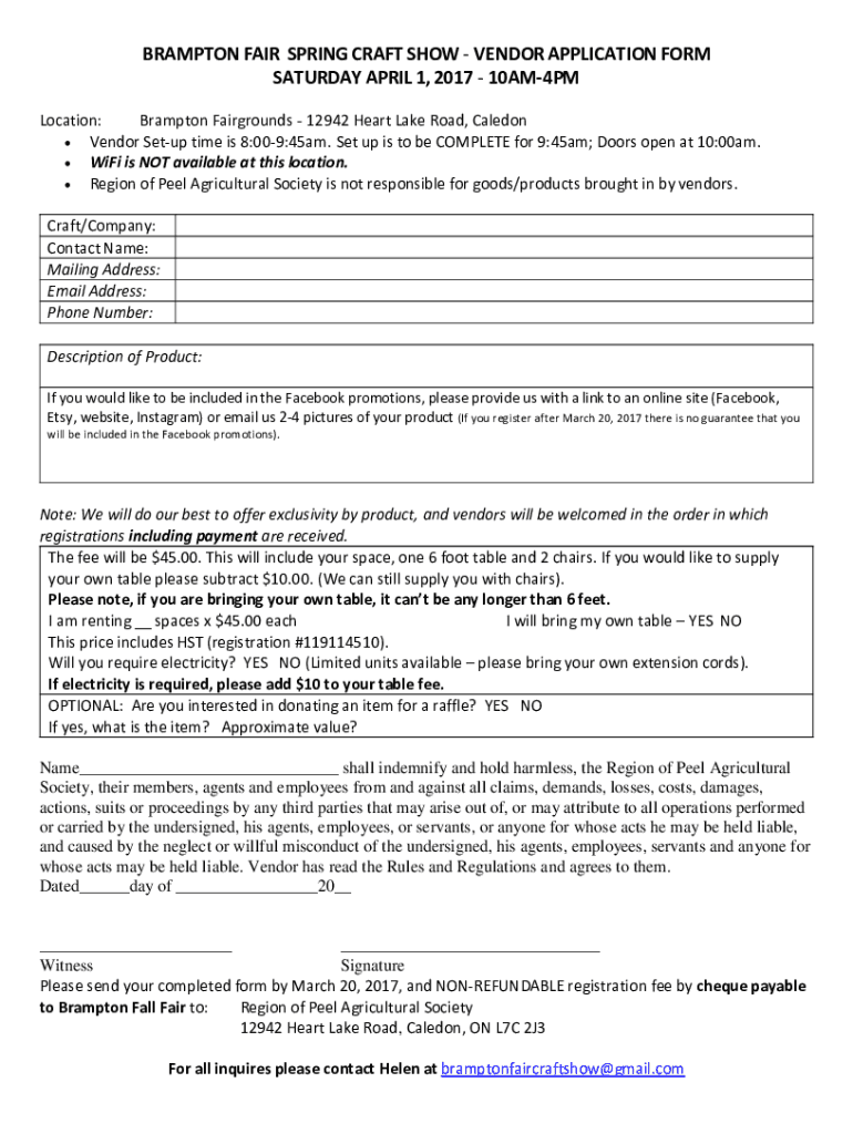 Fillable Online Arts & Crafts Fair Vendor Application Form Fax Email Print pdfFiller