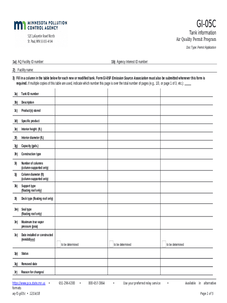 GI05C Tank Ination Air Quality Permit Program . used to describe