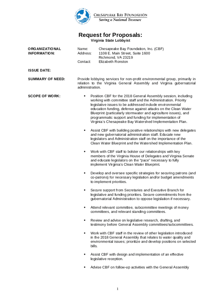 RFP Virginia State Lobbyist Chesapeake Bay Foundation Doc Template