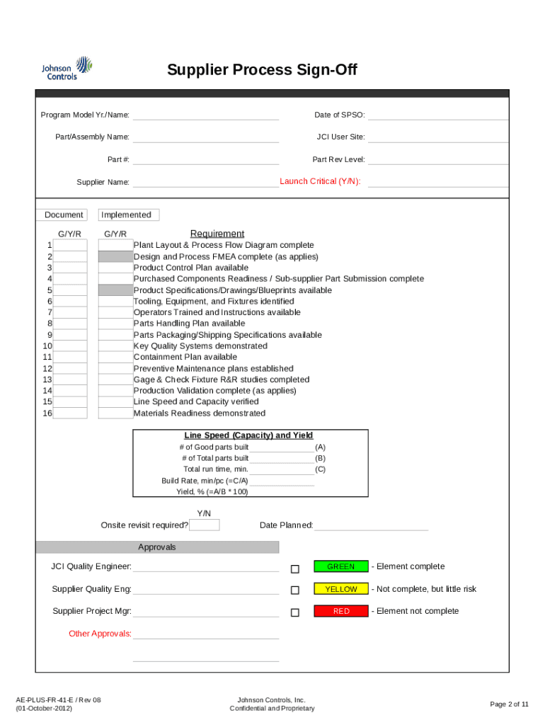 Fillable Online the SPSO using the Supplier Process Signoff form Fax