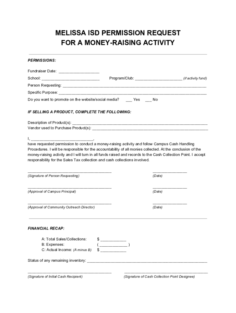 Fillable Online MELISSA ISD PERMISSION REQUEST Fax Email Print pdfFiller