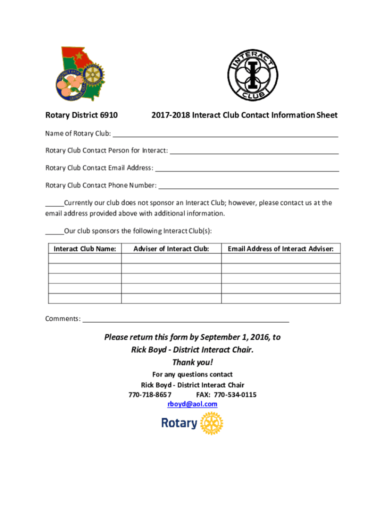 Fillable Online Rotary District 6910 Sheet Fax Email Print pdfFiller