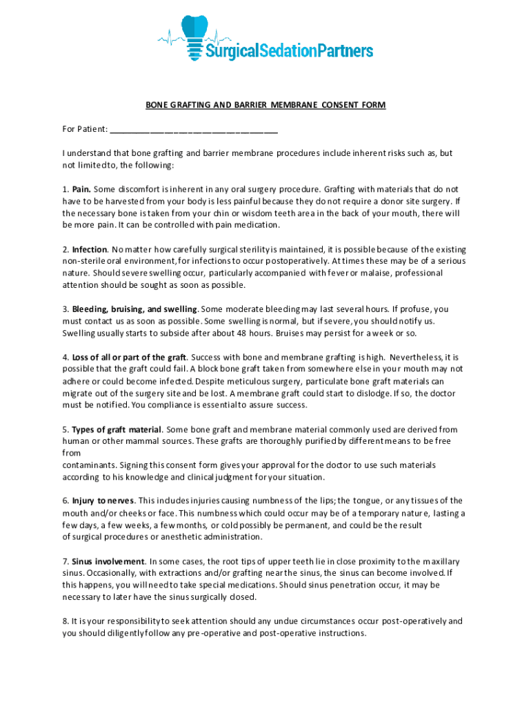 Fillable Online Consent for Bone Grafting Dental Implant Solutions