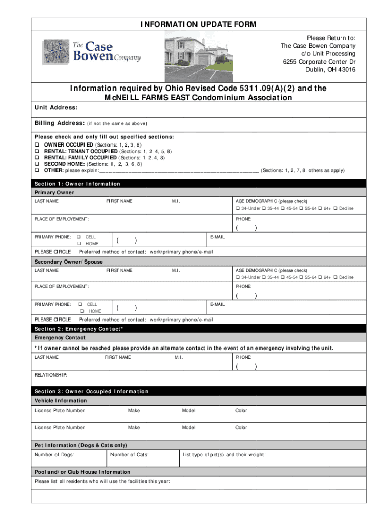 Fillable Online INFORMATION UPDATE FORM McNeill Farms Fax Email Print