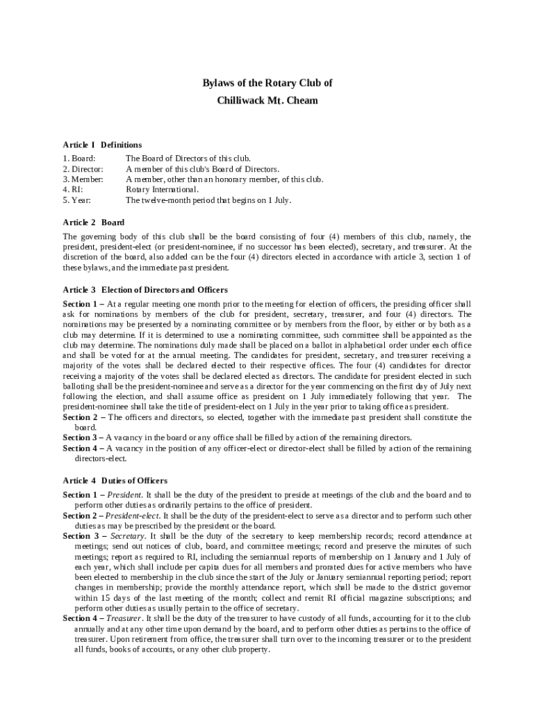 Interact Club Bylaws My Rotary Doc Template pdfFiller