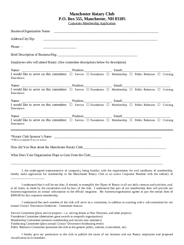 Membership Application The Rotary Club of Boca Raton Doc Template pdfFiller
