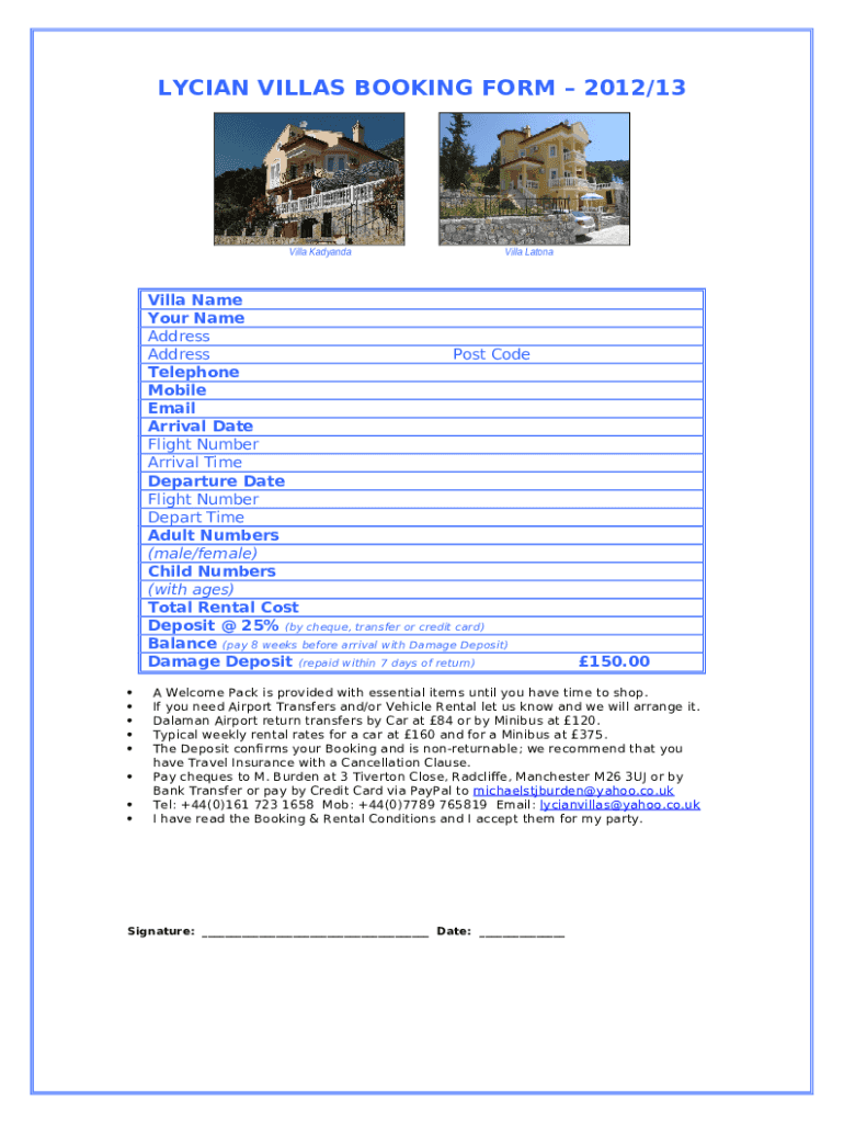 villa booking Doc Template pdfFiller