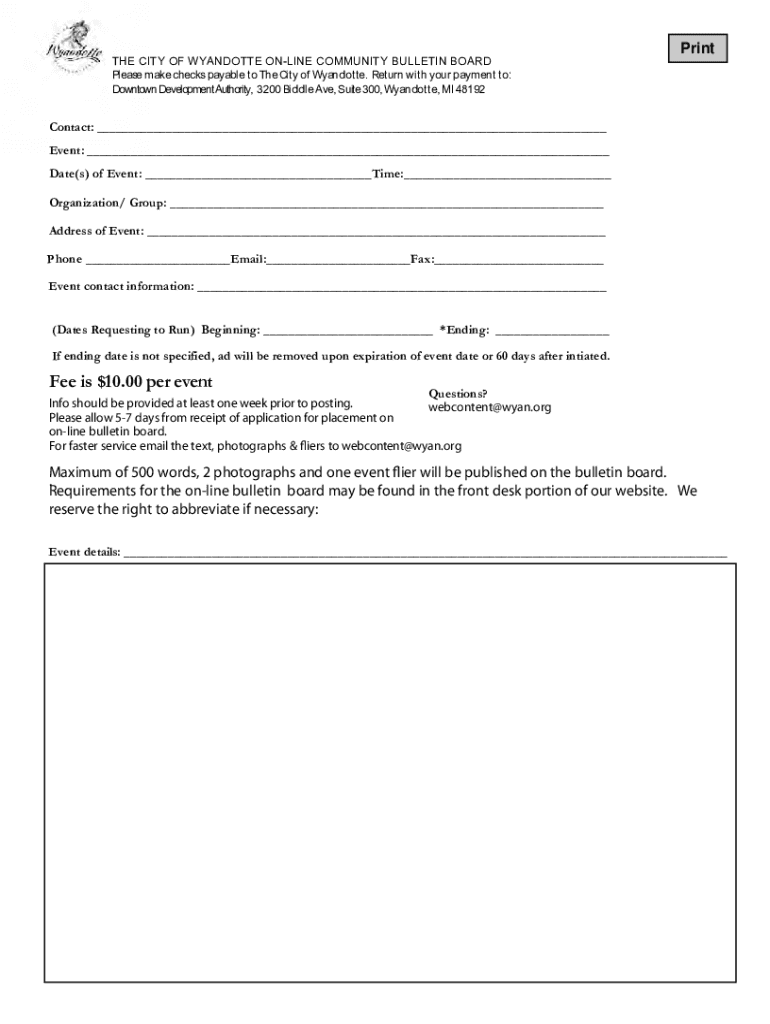 Fillable Online Community Bulletin Board Event Application Fax Email Print pdfFiller