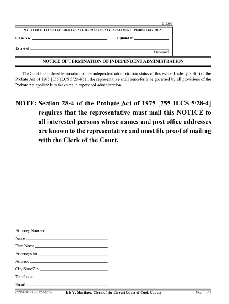 Fillable Online Probate DivisionNew site for the Cook County Clerk Fax Email Print