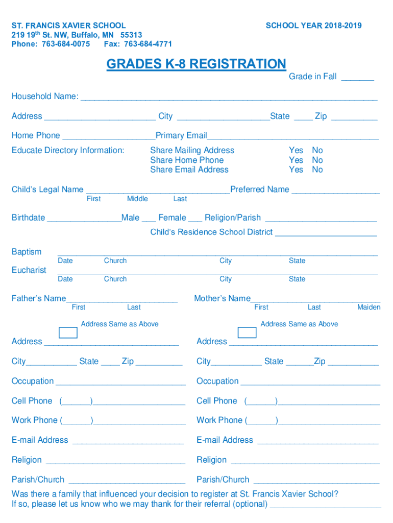 Fillable Online school stfxb St. Francis Xavier Elementary School in