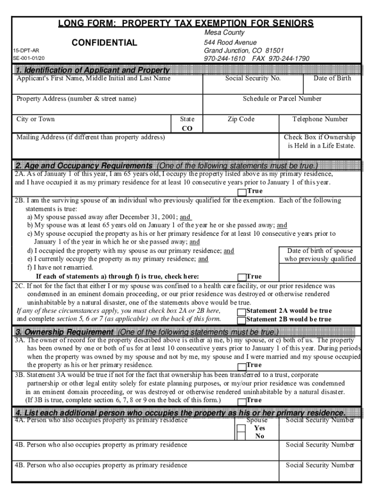 Fillable Online assessor mesacounty PDF Senior Property Tax Exemption