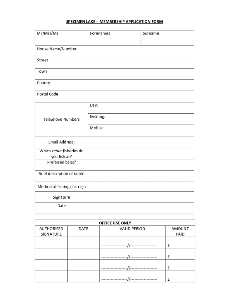 Fillable Online hawkhurstfishfarm co SPECIMEN LAKE MEMBERSHIP