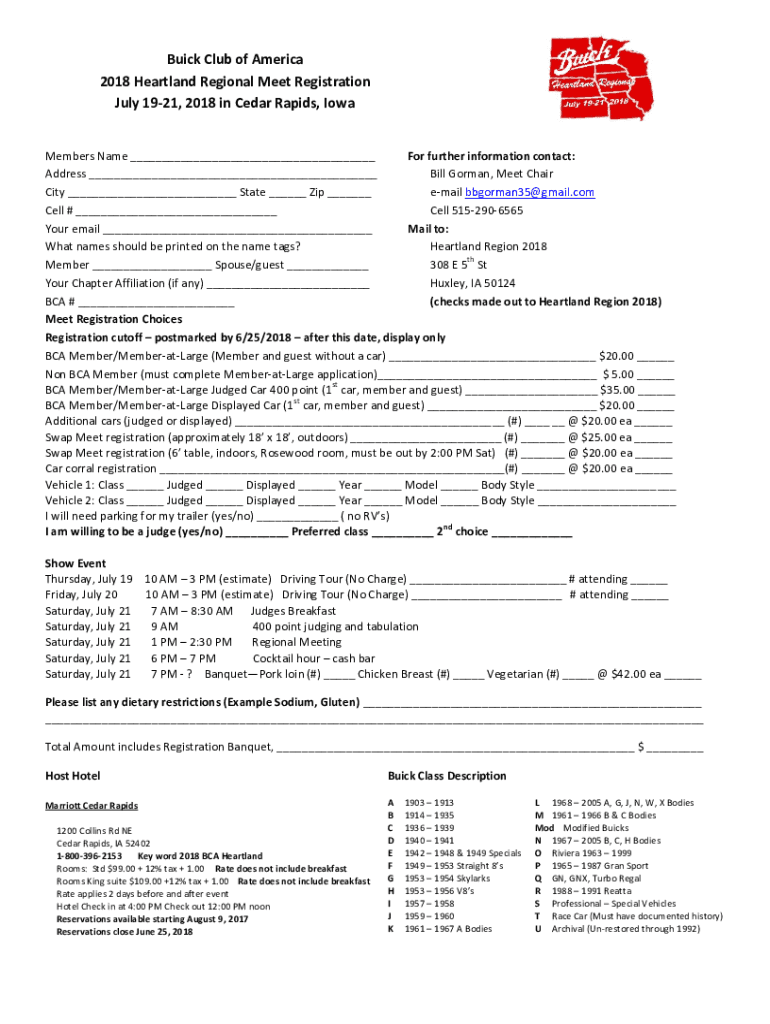 Fillable Online Heartland Buick Regional Car Show Cedar Rapids, IA