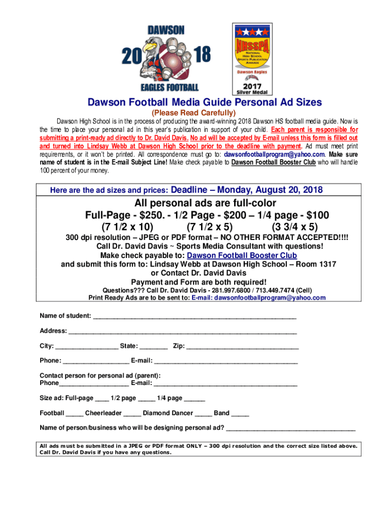 Fillable Online Pearland Dawson Football HomePearland Dawson Football