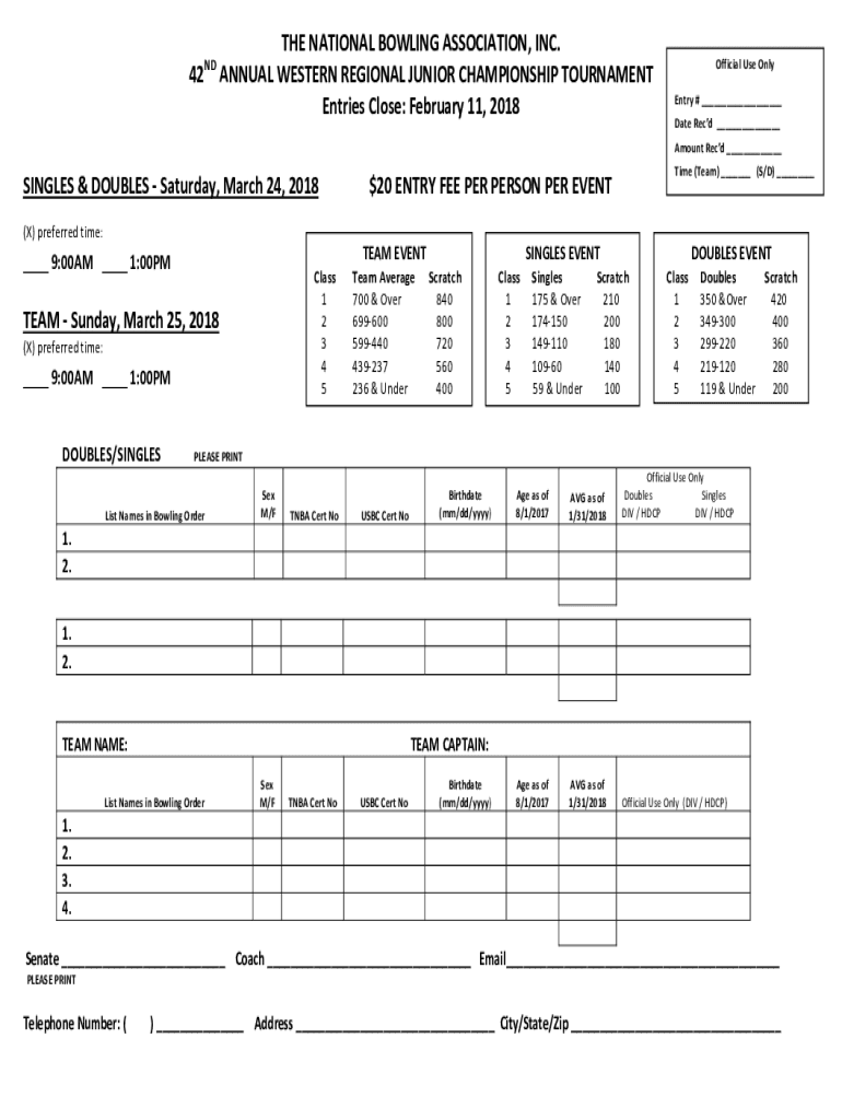 Fillable Online ANNUAL WESTERN REGIONAL JUNIOR CHAMPIONSHIP TOURNAMENT