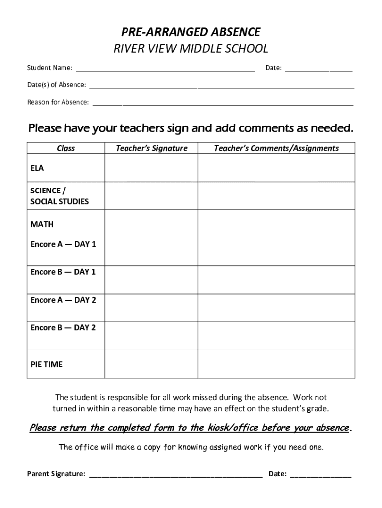 Fillable Online PREARRANGED/PLANNED ABSENCE FORM chilton.k12.wi.us