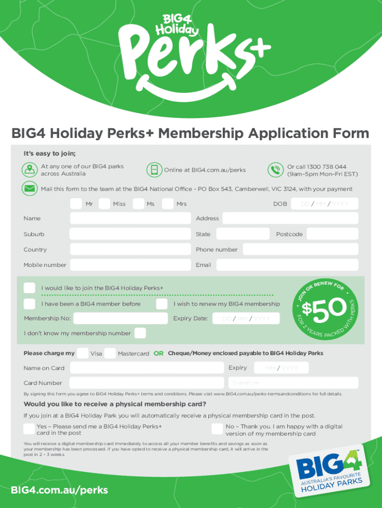 Fillable Online BIG4 Holiday Perks+ Membership Application Form Fax
