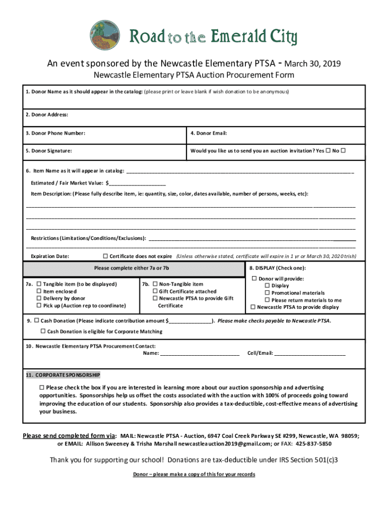 Fillable Online Road to the Emerald City Procurement Form 06122018 new2