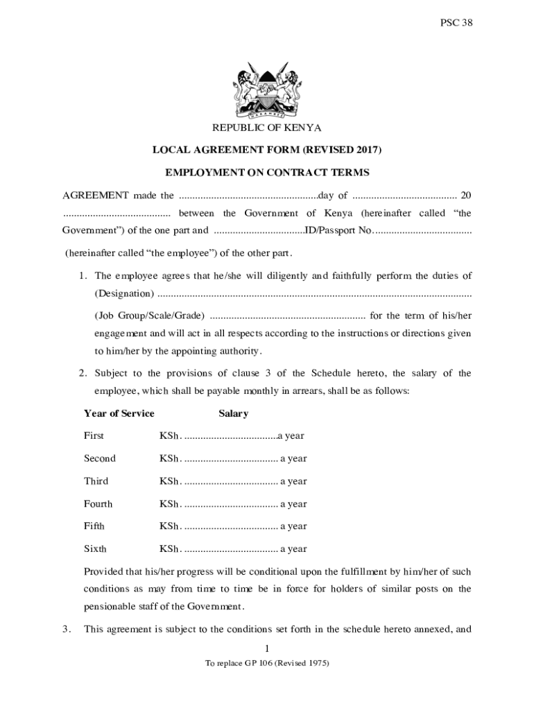 Fillable Online PDF 1 REPUBLIC OF KENYA LOCAL AGREEMENT FORM (REVISED