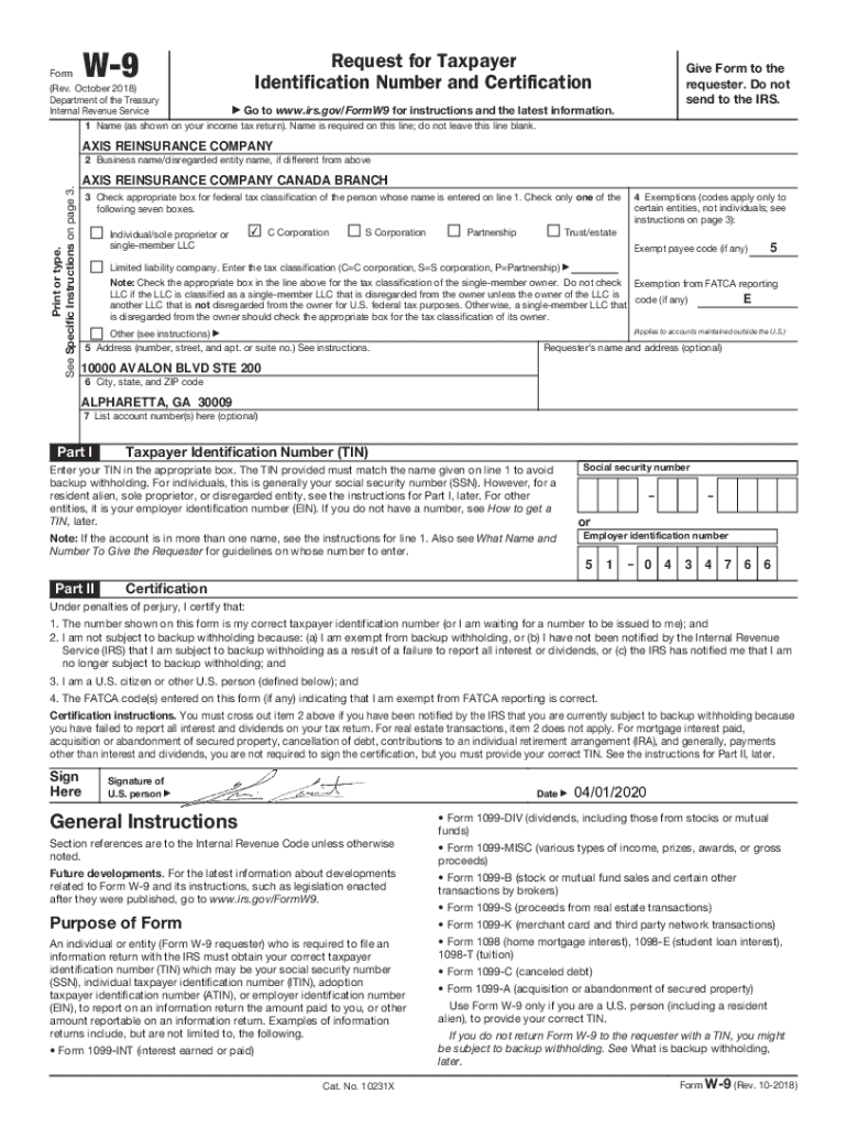 Fillable Online AXIS Reinsurance Company AXIS Capital Fax Email Print