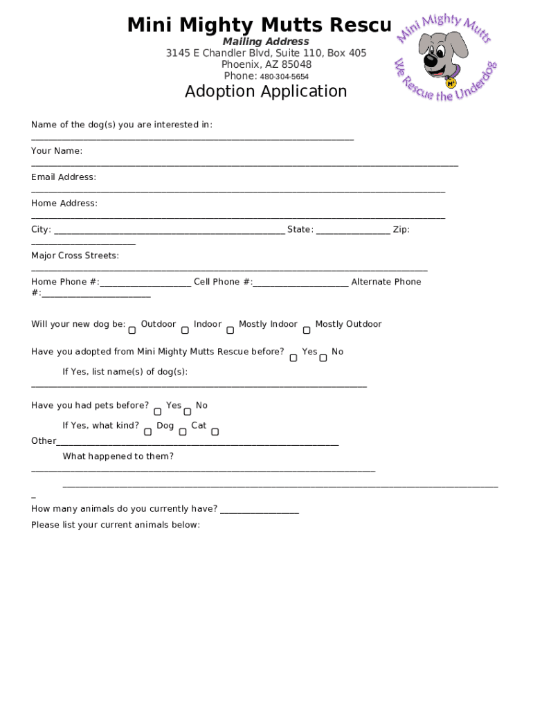 Pet Rescue Dog Application Cognito s Doc Template pdfFiller