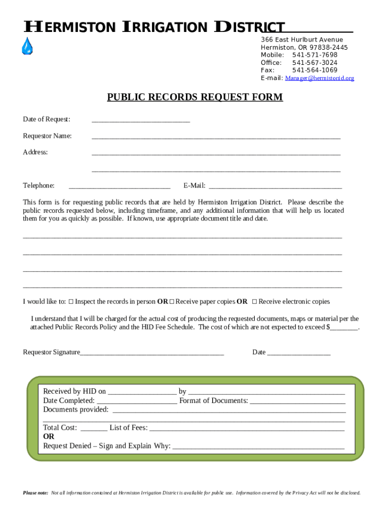 CITY OF WATERFORD PUBLIC RECORDS ACT REQUEST Doc Template pdfFiller