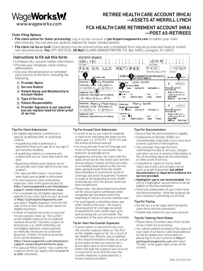 Fillable Online RHCA & HRA Claim Form Chrysler Retirees Fax Fill out