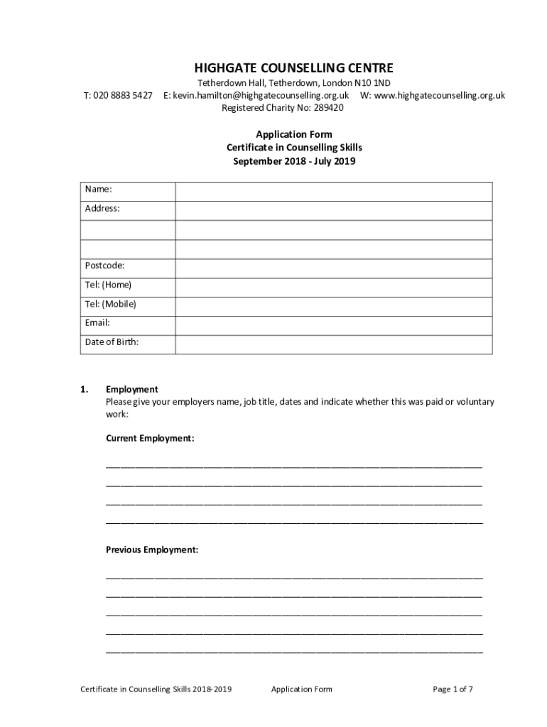 Fillable Online highgatecounselling org Highgate Counselling Centre