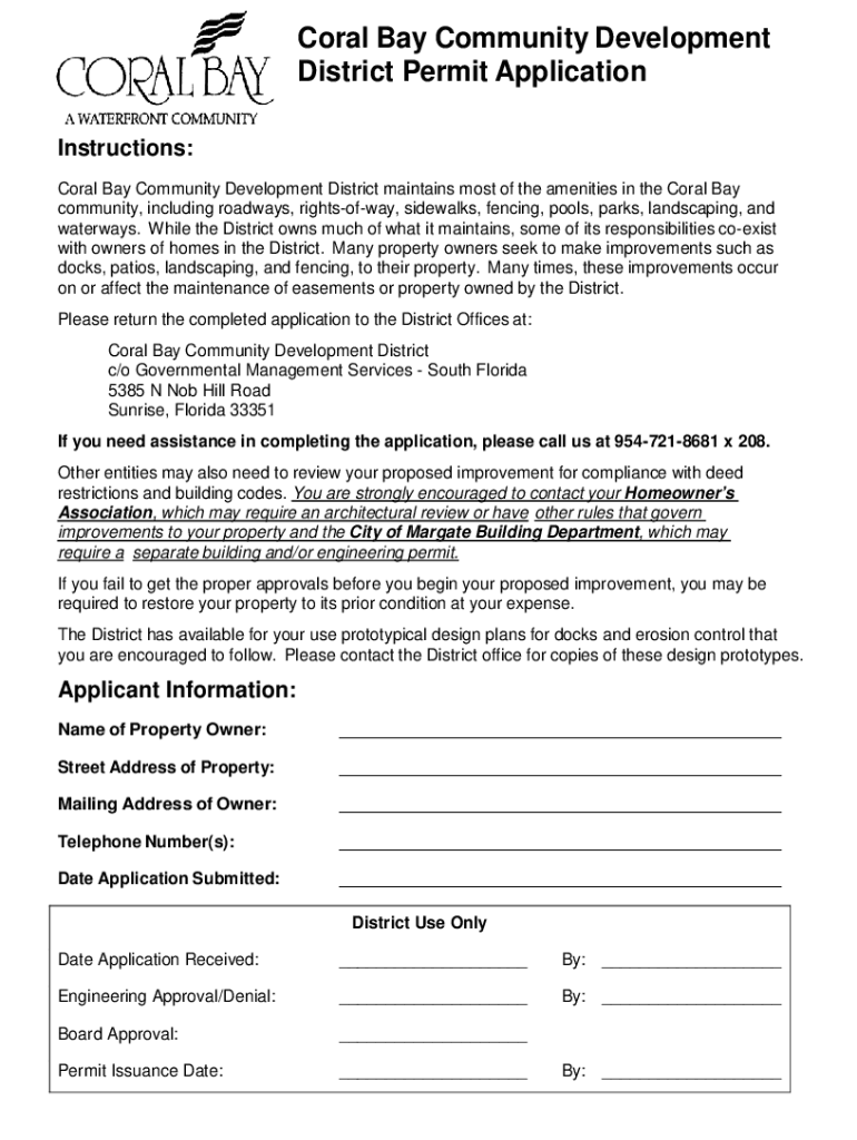 Fillable Online Corall)a Communit!J Development District Coral Bay