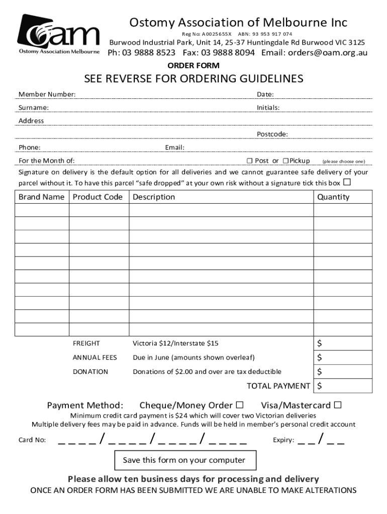 Ostomy Association Of Melbourne Fill Online, Printable, Fillable