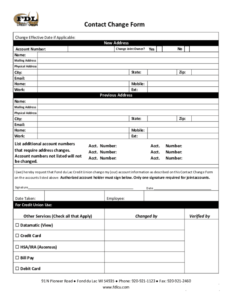 Fillable Online Change of Address / Phone Number / Email Address Form