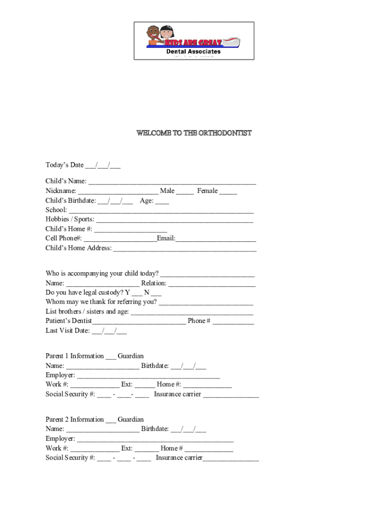 Fillable Online PDF Health History Form for a child patient Haack