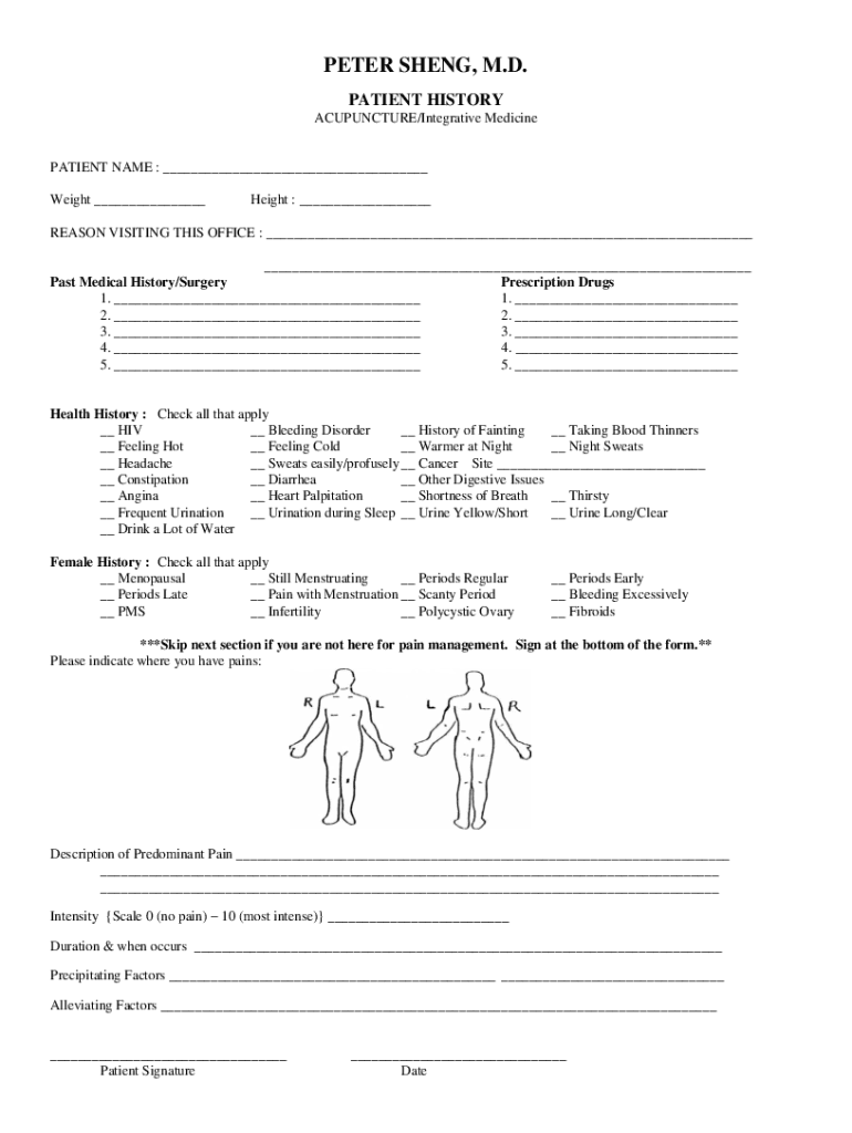 Fillable Online Services Dr. Peter Sheng Cincinnati Acupuncture