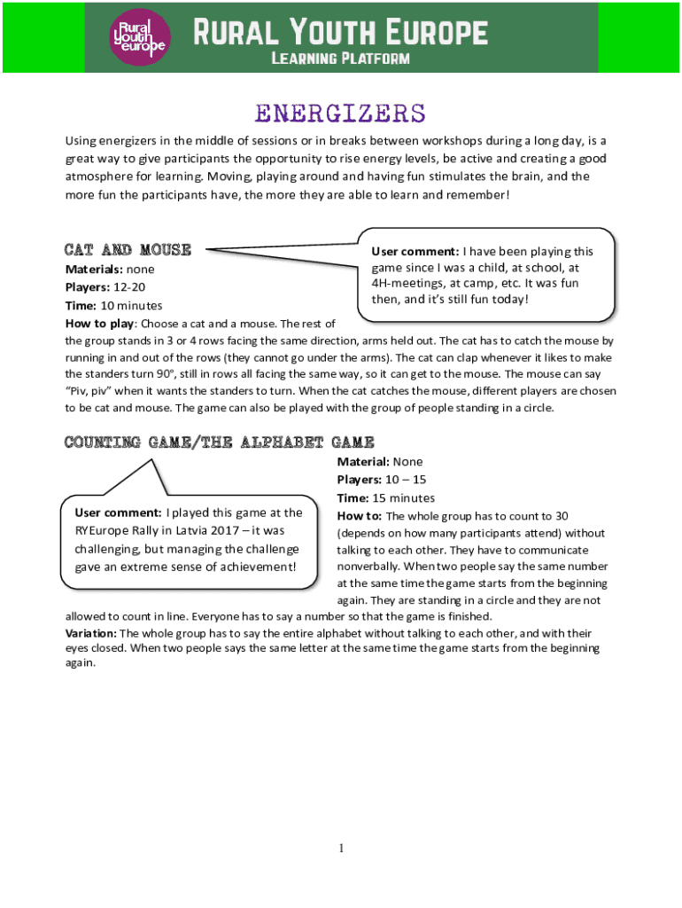 Fillable Online Icebreaker, Energizer and Recap Activities CommCare